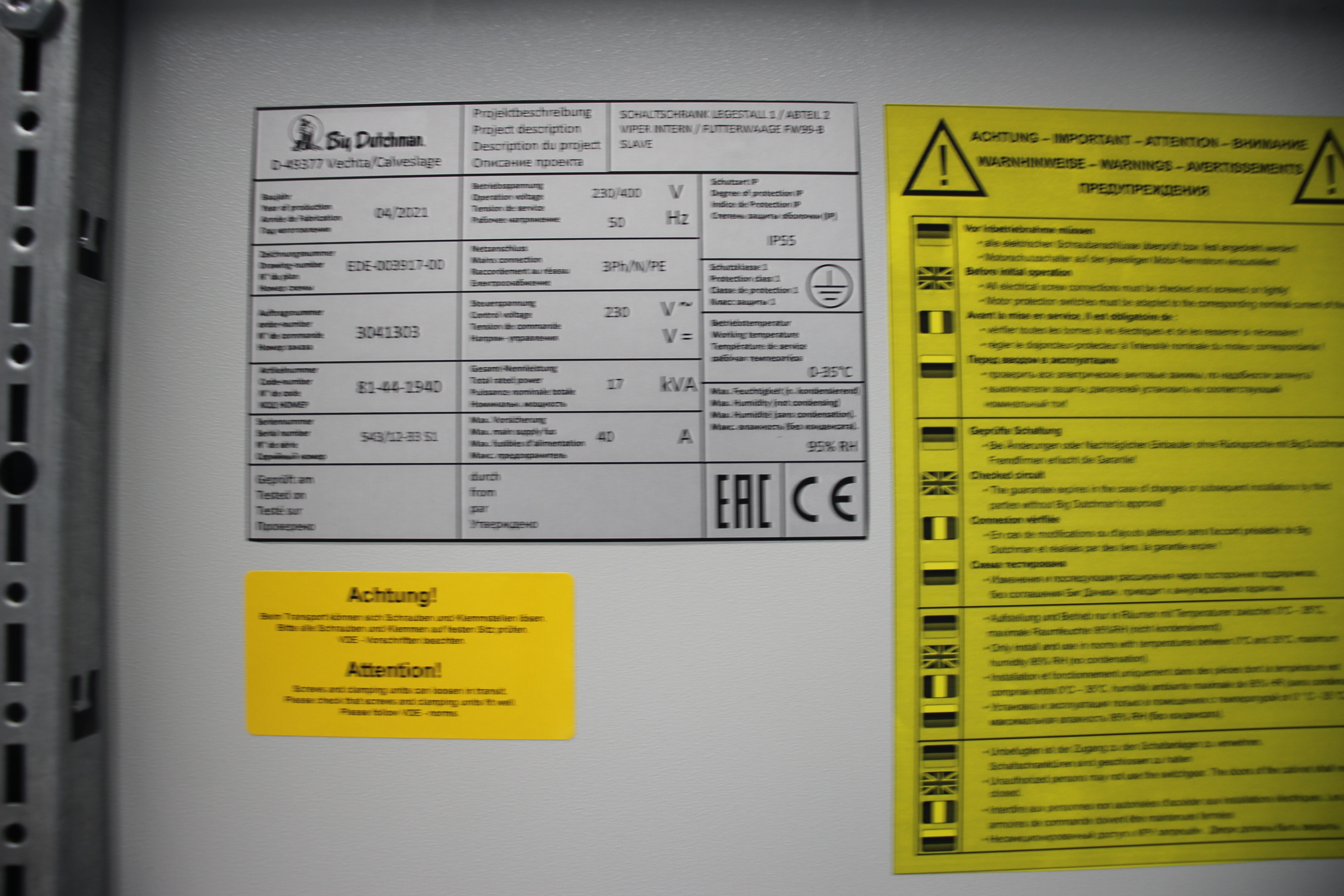 Schaltschrank Legestall 1/ Abteil 2